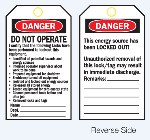 Lockout Tags - Danger Do Not Operate I Certify That The Following ...